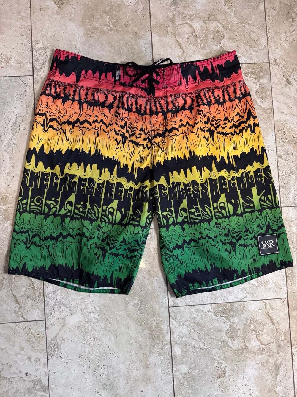 Young & Reckless Men's Multi-Color Drip Print Board Shorts Size 36